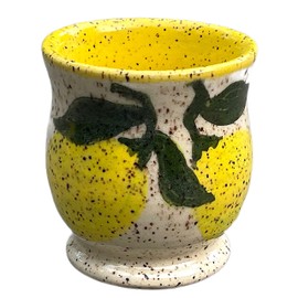 Ceramic Limoncello Cup, Handmade Yellow and Cream Lemon Shot Glass for Liquor or Espresso -Stock Photo, Please Read Description