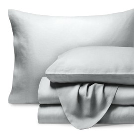 Bare Home Twin Extra Long Sheet Set - Luxury 100% European Linen - Deep Pockets - Easy Fit - 3 Piece Set - Bedding Sheets & Pillowcases (Twin XL, Glacier Grey)