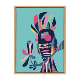 Kate and Laurel Sylvie Cockatoo Framed Canvas Wall Art by Rachel Lee, 18x24 Natural, Colorful Bird Art for Home