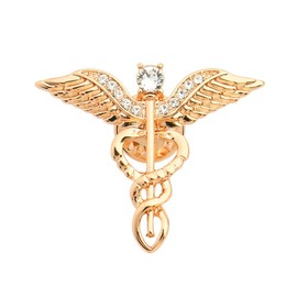 hanreshe Caduceus Brooch Pins 2 Pieces Medical Jewelry Gift for Doctor/Nurse/Medical Student Rod Of Asclepius Emergency Crystal Brooch Silver Gold Color (Wing Brooch)