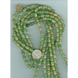 Chevron bead Mini Chevron Beads Tiny Glass Chevron Beads Hand made Green Red White Glass Bead