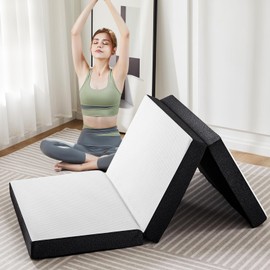 Sweetcrispy Folding Mattress Queen Size, 4 inch Tri-fold Memory Foam Mattress Topper for Camping, Foldable Mattress Topper with Washable Cover, Foldable Guest Bed, Travel Mat