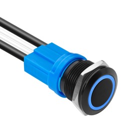 KWONONG LED Latching Push Button Switch, Aluminum Alloy, IP67 Waterproof 5-24V 20A 1NO, with Wire Socket Plug (1, Blue, 16mm)