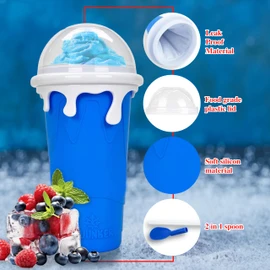 Slushy Cup & Slushy Maker Portable Smoothie Slushie Squeeze Cup for Juices, Milk and Ice Cream Make, Double Layers Silica with Lid & Straw for Kids, Friends & Family (BLUE, STANDARD SIZE)