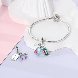 MULA 925 Sterling Silver Charms for Bracelets and Necklaces Lipstick and Bag Dangle Pendants Tower Camera Beads Charms Jewelry for Women Mother