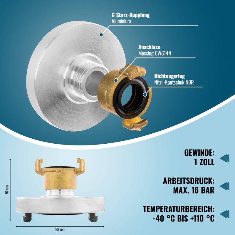 Poppstar C-Storz Coupling C-52 Fixed Coupling 1 Inch Male Thread,