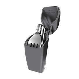 FinalFork Collapsible, Portable, Reusable Metal Fork with Travel Case | Easy to Clean | Stainless Steel & Platinum Grade Silicone | Eco-Friendly | Shark Butt Grey Case, Silver Fork