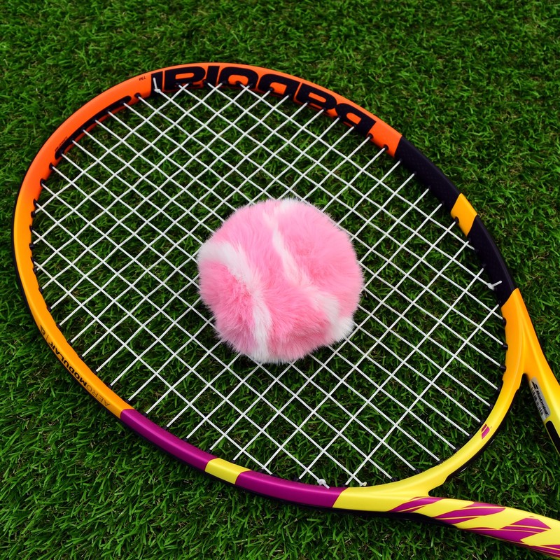 Furry Tennis Ball Keychain - Pink