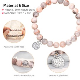 Teacher Appreciation Gifts for Women,Natural Stone Teacher Bracelet Teacher Meaningful Gifts for Women,Teacher Gifts Thanksgiving Birthday Retirement Gift(A)