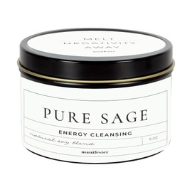 Premium Sage Candle for Cleansing – Natural Soy Wax, Cotton Wick, Paraben and Phthalate Free Scent, Non Toxic, Clean Scented Candles for New Home, Smudging, House Negative Energy Protection, 6oz