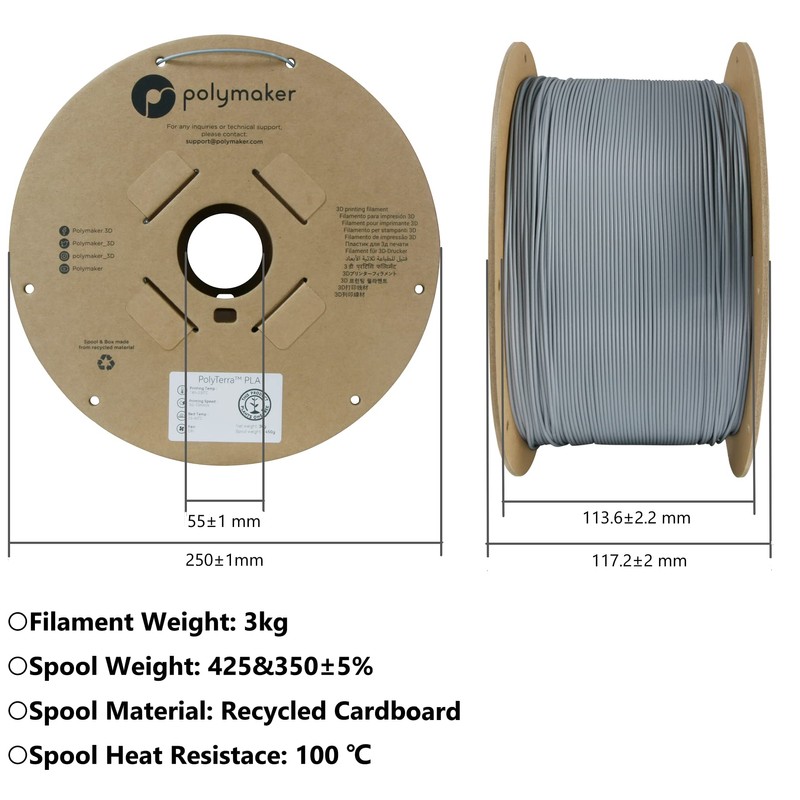 Polymaker PLA Filament, Black 3D Printing PLA Filament 1.75mm 3kg