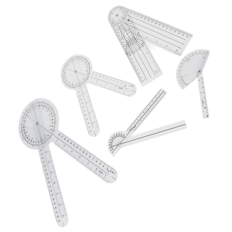 5Pcs Medical Goniometer Transparent Plastic Multifunction Joint Goniometer Set Kit
