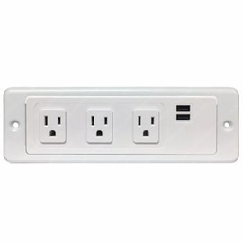 Electriduct in-/On-/Under-Desk Power Strip - 3 AC Outlets & USB 3.1 Amp Charger Tabletop Charging Station, 8FT Extension Cord, White