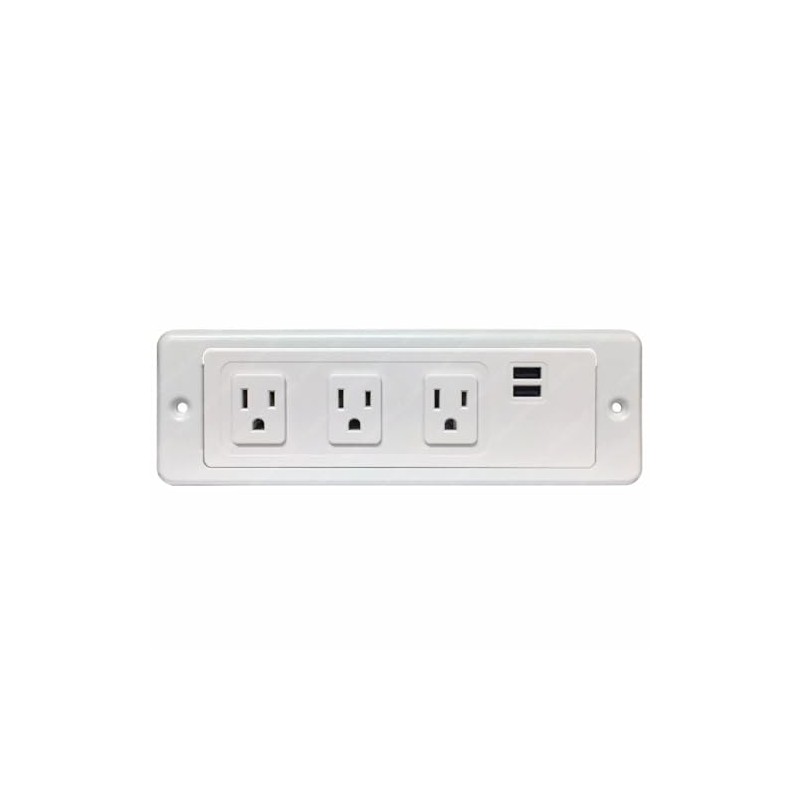 Electriduct in-/On-/Under-Desk Power Strip - 3 AC Outlets & USB