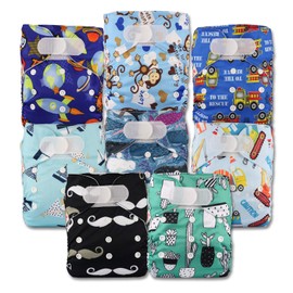 Littles & Bloomz, Reusable Pocket Cloth Nappy, Fastener: Hook-Loop, Set of 8, Patterns 804, with 8 Microfibre Inserts