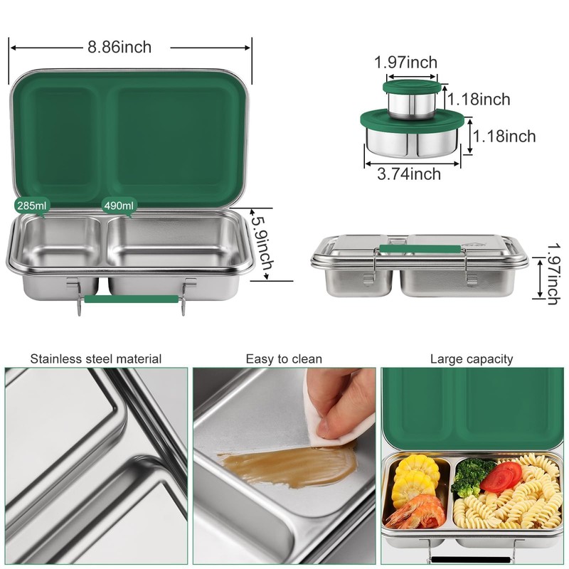 AOHEA Stainless Steel Lunch Box for Kids, Leak Proof Bento