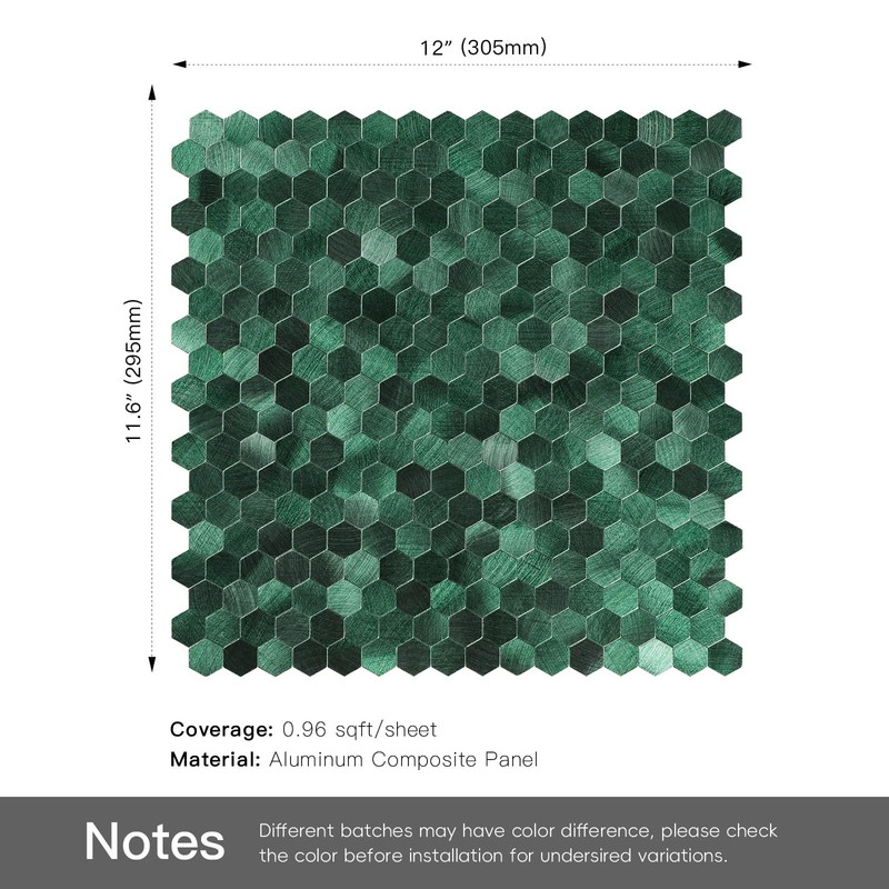 Miscasa 6-Sheet Hexagon Kitchen Backsplash Peel and Stick Tiles, Green