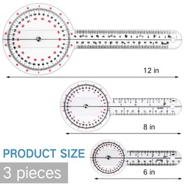 Zonon 3 Pcs Goniometer Transparent Orthopedic Angle Ruler Plastic 360 Degree Clear Goniometer Protractor Physical Therapy for Measurement Tool Angle Ruler Sports Training​ (6/8/12 Inch)