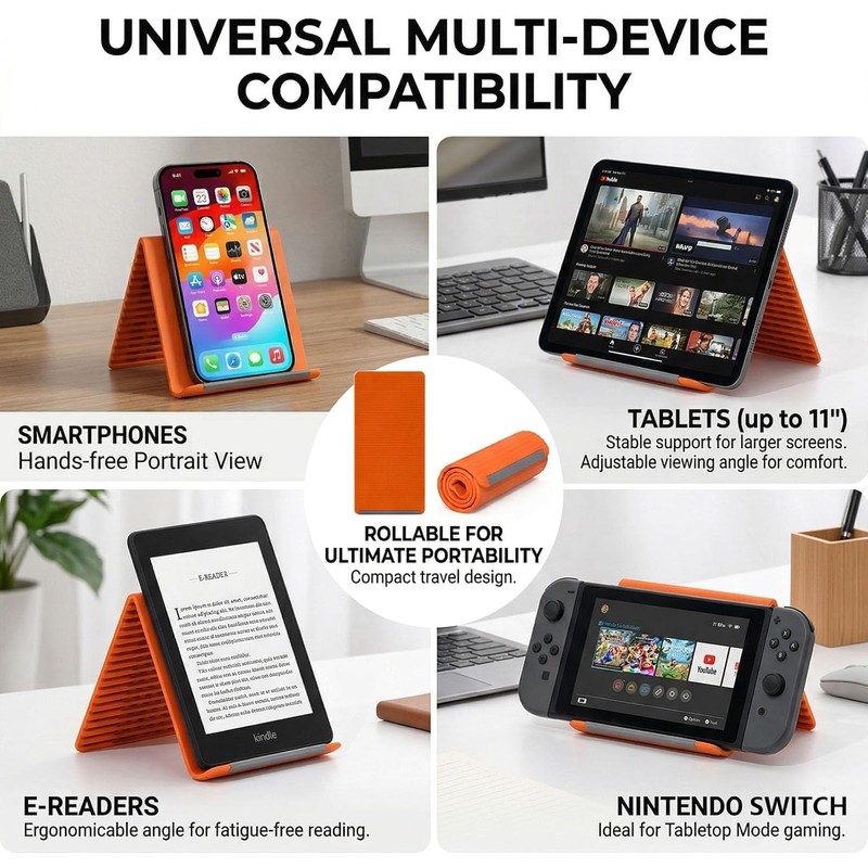 Silicone Phone Stand with Aluminum, Flexible Foldable Phone Holder,Bendable Adjustable