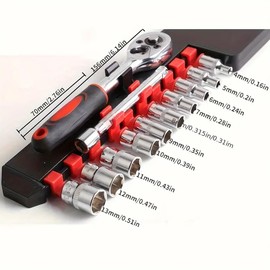 AIMALL 12 PCS Metric Socket Wrench Set, Automotive and Boating Tools with Connecting Rod, Sizes 4mm to 13mm in Compact Storage Case