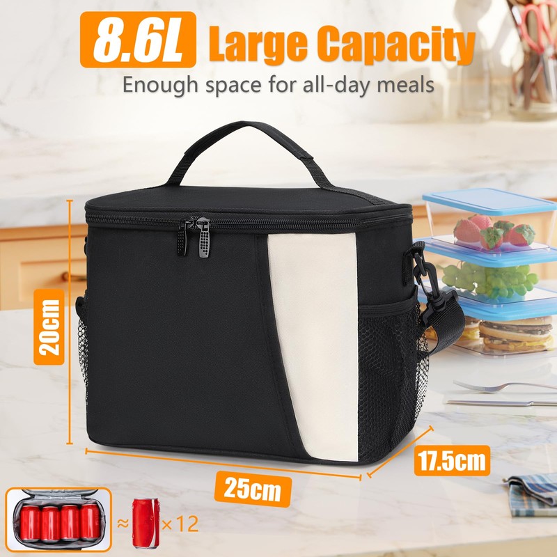 Oamwrae Insulated Lunch Bag, 8.6 L Leak-Proof Lunch Bag with