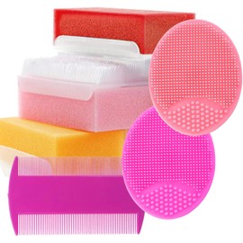 MR LION Baby Bath Brush & Baby Comb Set - Newborn Bath Essentials Baby Scalp Scrubber (6-Pack) (Red/Pink/Yellow)