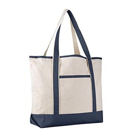 PACK OF 2 Extra Large Heavy Duty Canvas Deluxe Tote Bags, Beach Bags, Reusable Grocery Bags, by BagzDepot (Navy)