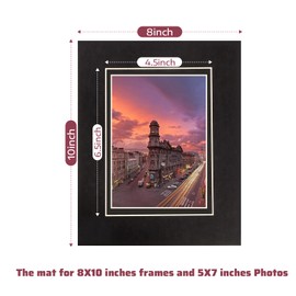 8x10 Black Picture Mats with Core Bevel Cut Frame Mattes for 5x7 Pictures- Pack of 10 (V-Groove)