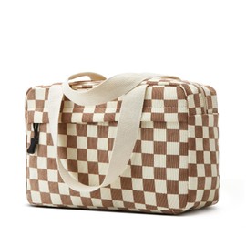 ZOEMTIU Large Makeup Bag for Women Corduroy Cosmetic bag Make up Bags Zipper Pouch with handle Cosmetic Organizer Toiletry Bag for Travel Storage (Checkered Beige Khaki)