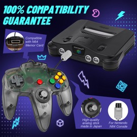 FISUPER N64 Controller Wired Classic Game Controller Joystick for N64 Console (Clear Black)