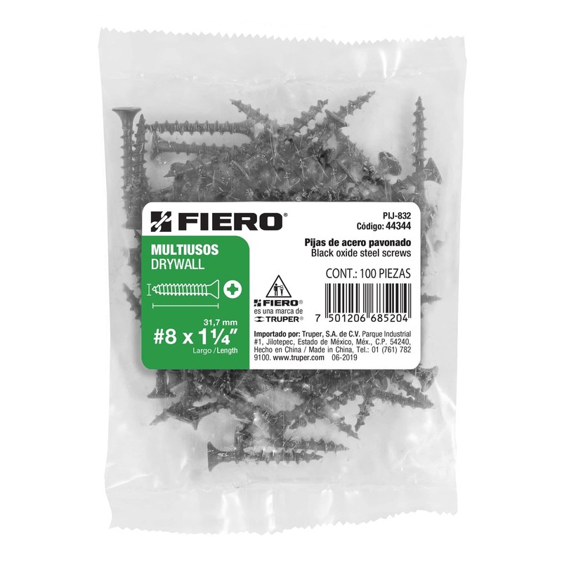 Fiero PIJ-832, Pijas multiusos 8 x 1-1/4", bolsa con 100