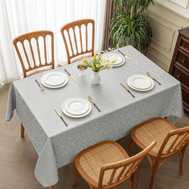 Romanstile Washable Tablecloth 140 x 180 cm Grey Rectangular Jacquard Damask Tendril Tablecloths Outdoor Tablecloth Spring Table Linen for Living Room, Dining Table, Christmas Parties, Birthday, New