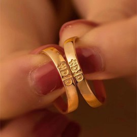 HUUGVBCO 18K Gold Plating 2 Pcs Couple Rings Double Happiness Couples Matching Rings Eternity Band Rings Adjustable Romantic Couples Ring Engagement Wedding Ring Sets Commitment Ring Anniversary Gift