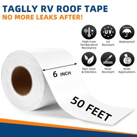 TAGLLY TAGLLY RV Roof Sealant Tape White, 6 Inch x 50 Foot RV Repair Roof Sealer Seal Tape UV-Resistant Waterproof Sealant Tape for RV Repair, Window, Boat Sealing, Truck Stop Camper Roof Leaks