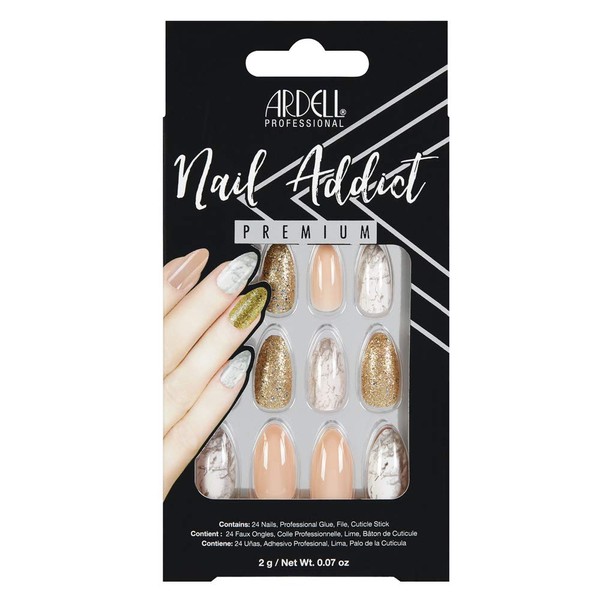 Ardell Nail Addict Premium Artificial Nail Set, Pink Marble & Gold