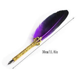 Jerbro Quill Pen, Handcrafted Quill Pen and Ink Set, Antique Dip Feather Pen Set Calligraphy Pen Set Writing Quill Ink Dip Pen with Ink Pen Holder Gift Set (Purple)