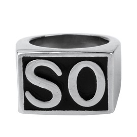 OAKKY Jewelry Men's Stainless Steel Biker Rings, SO, Vintage, Silver and Black, Size 9
