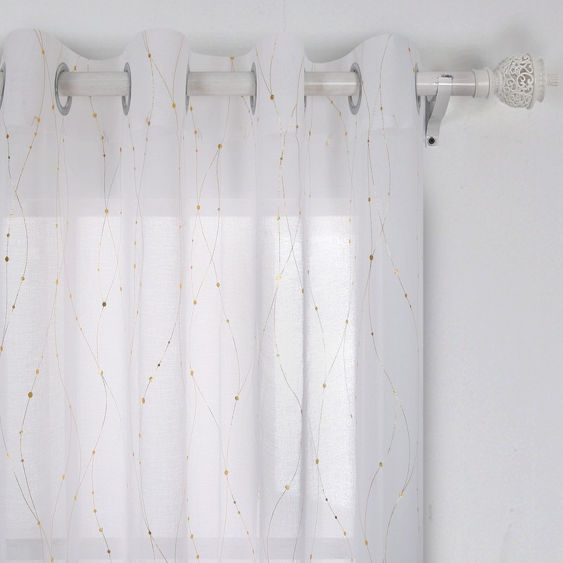 Deconovo Grommet White Sheer Curtains 84 Wave Line with Dots