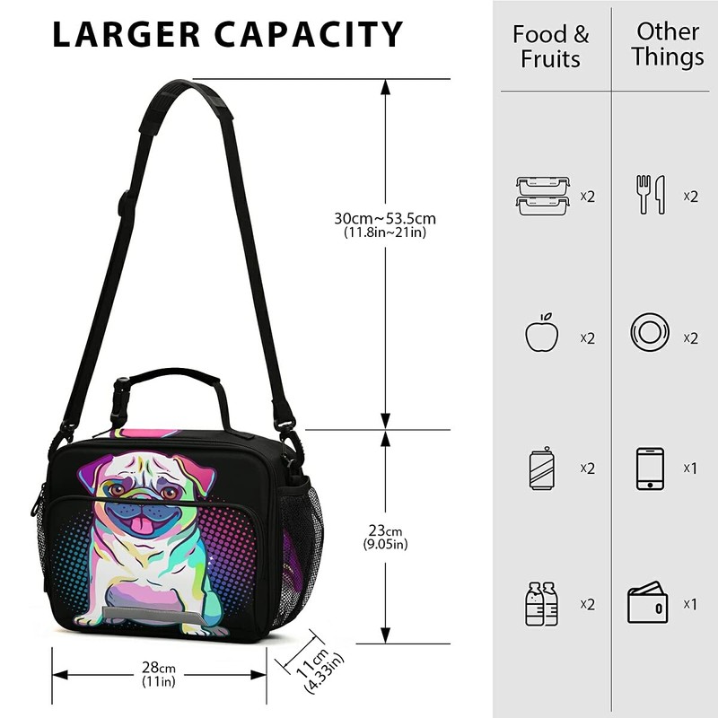 Lunch Box Insulated Soft Lunch Bag Lunch Container Pug Dog