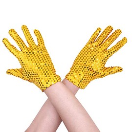 Aniler Guantes cortos unisex de longitud de muñeca con lentejuelas de color sólido de los años 80 con purpurina brillante para disfraz de fiesta de cosplay, Azul (Sky Blue), Talla única