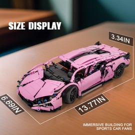 GOTIMON Pink Sports Car Building Blocks Set Toy, Collectible MOC Car Model, Building Blocks for Adults and Kids (1254 PCS)