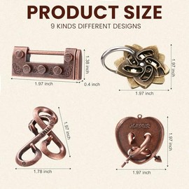 Wettarn 9 Pcs Metal Brain Teaser Puzzles 3D Steel Puzzle Set for Adults IQ Logic Challenge Disentanglement Unlock Interlocking Games Smart Logic Test 