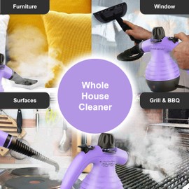 Comforday Multi-Purpose Handheld Pressurized Steam Cleaner with 9-Piece Accessories, Handheld Steamer Perfect for Stain Removal, Curtains, Car Seats, Floor, Bathroom, Window Cleaning (Purple)