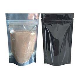 Rightpak Stand Up Pouches 100 Pieces 13cm x 21cm, Black One Side Clear Shiny Heat Sealable Tear Notches Smell Proof for Food Storage with Ziplock