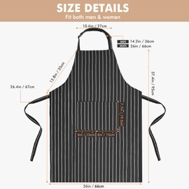 KIMERSE Apron for Women Men Chef, Adjustable Bib Aprons with Pockets for Cooking Serving Painting Gardening, Gifts for Friends -Black with Stripe