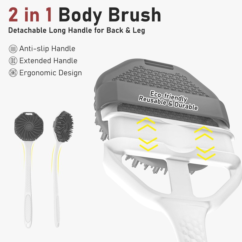 Back Scrubber for Shower with Long Handle, Exfoliating Body Scrubber