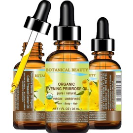 Botanical Beauty Organic EVENING PRIMROSE OIL 100% Pure Natural Undiluted Unrefined Virgin Cold Pressed Carrier Oil for face, skin, hair, nails (1 Fl Oz 30 ml)