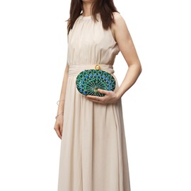 Milisente Clutch Purses For Women Crystal Peacock Evening Bag Rhinestone Oval Formal Handbag With Bow Pearl Closure (Green)