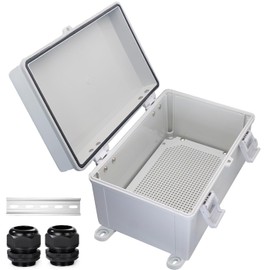 Waterproof Electrical Box Dustproof Junction Box Weatherproof IP67 ABS Plastic Enclosure Switch Router Project Box with Mounting Plate with Wall Bracket 2 Cable Glands Grey 11.8"x7.9"x6.7"
