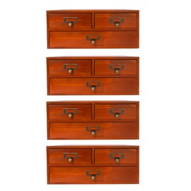4 Pack Desktop Cabinets, 3-Drawer Vintage Wood Desk Organizer Stackable Units with Label Holders for Herb Storage, Apothecary Diaries, Tea Collection, Cosmetics, Jewelry (Brown)